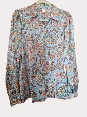 Autres Filles Long Sleeve Paisley Button Front Blouse Size L NWT